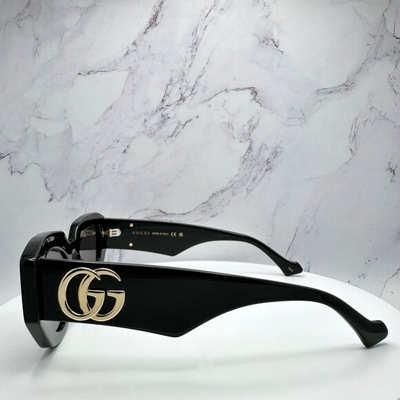 New Gucci Sunglasses Black Cat Eye Gold GG Logo Womens